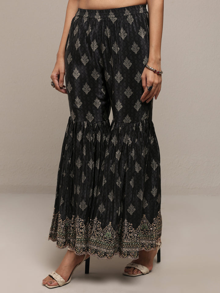 Libas Art Black Embroidered Silk Crepe Straight Suit Set With Dupatta