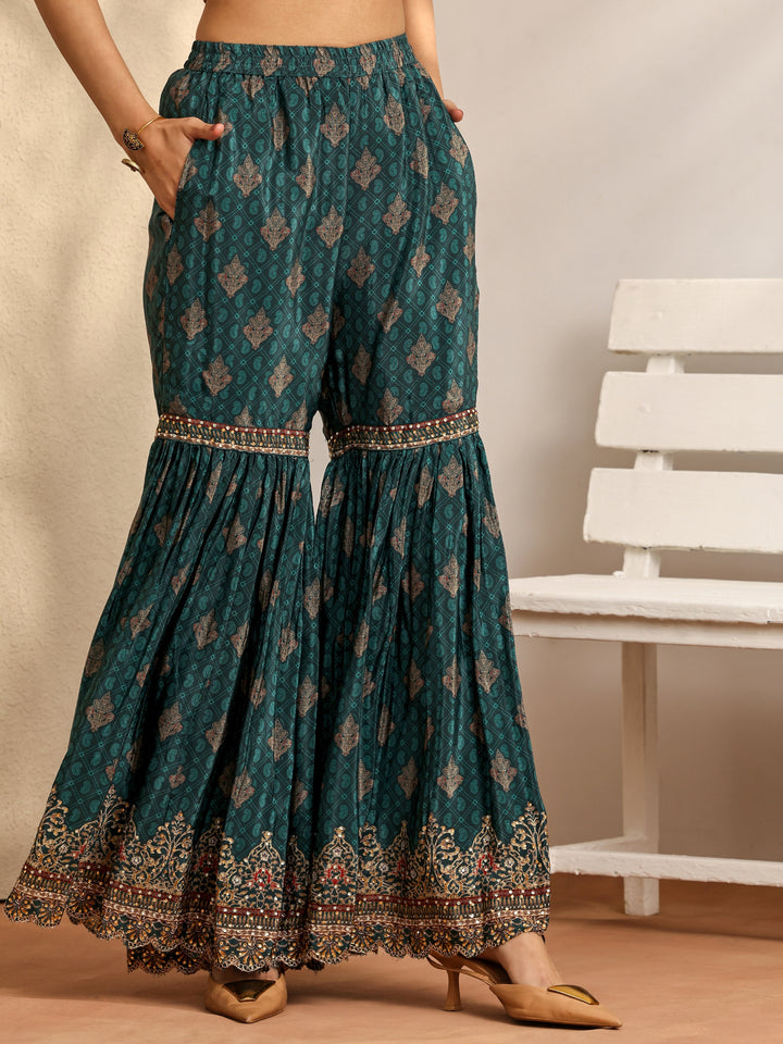 Libas Art Teal Embellished Crepe Suit Set With Dupatta