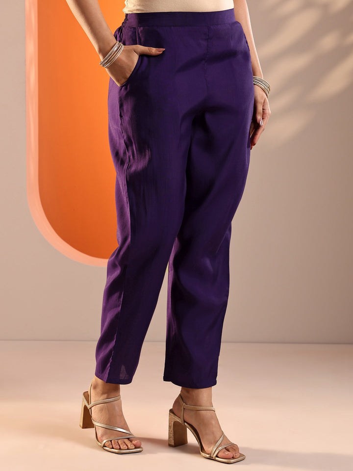 Purple Embroidered Silk Blend Straight Suit Set With Dupatta