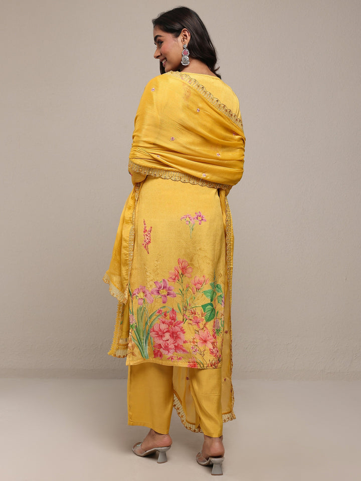 Mustard Printed Chinon Straight Suit Set With Dupatta