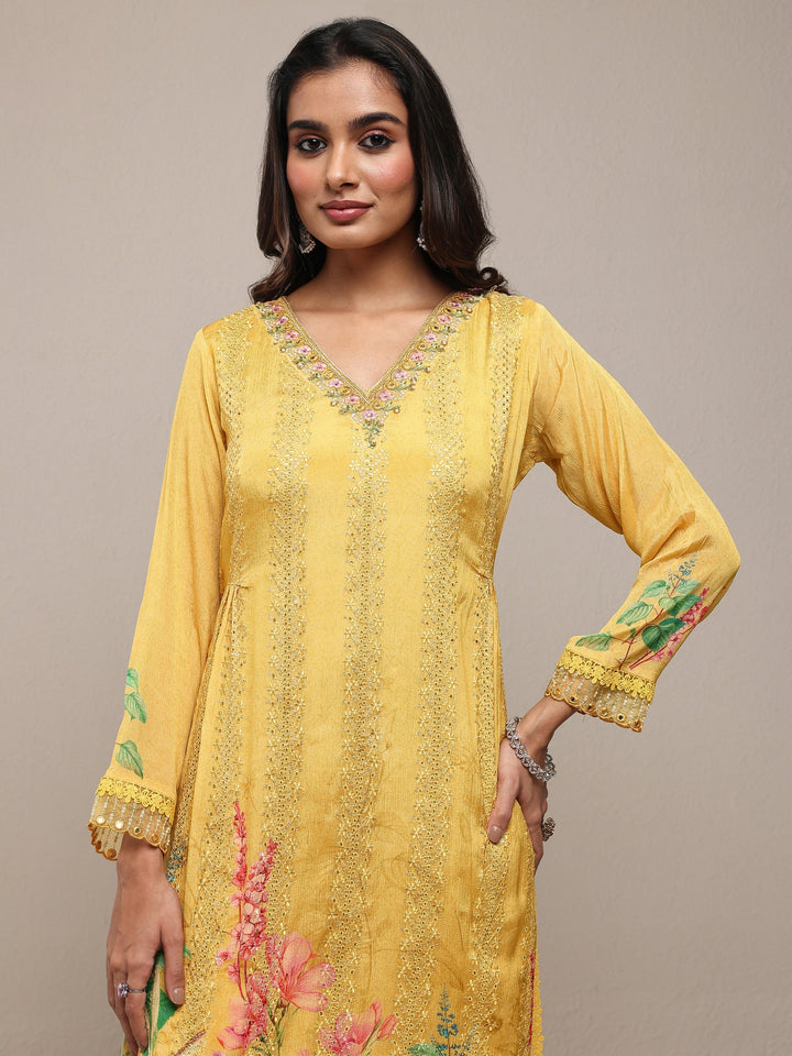 Mustard Printed Chinon Straight Suit Set With Dupatta
