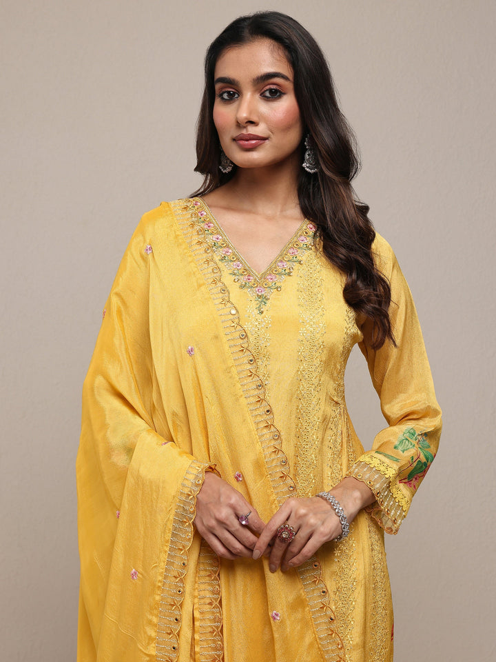 Mustard Printed Chinon Straight Suit Set With Dupatta