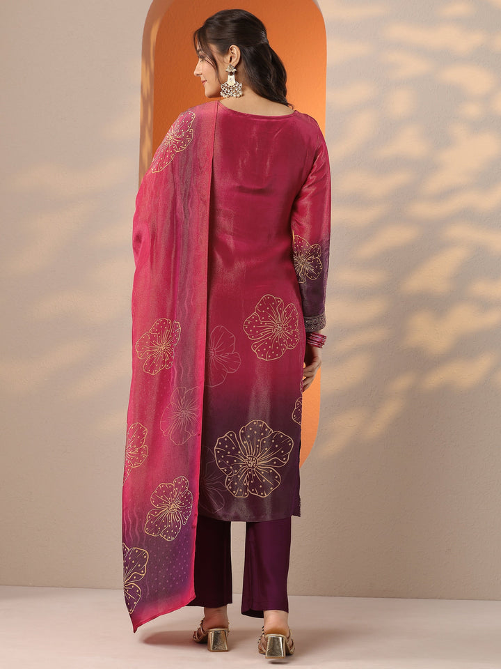 Pink Printed Silk Blend Straight Suit Set With Dupatta