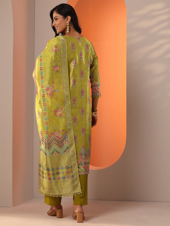 Mustard Embroidered Silk Blend Straight Suit Set With Dupatta