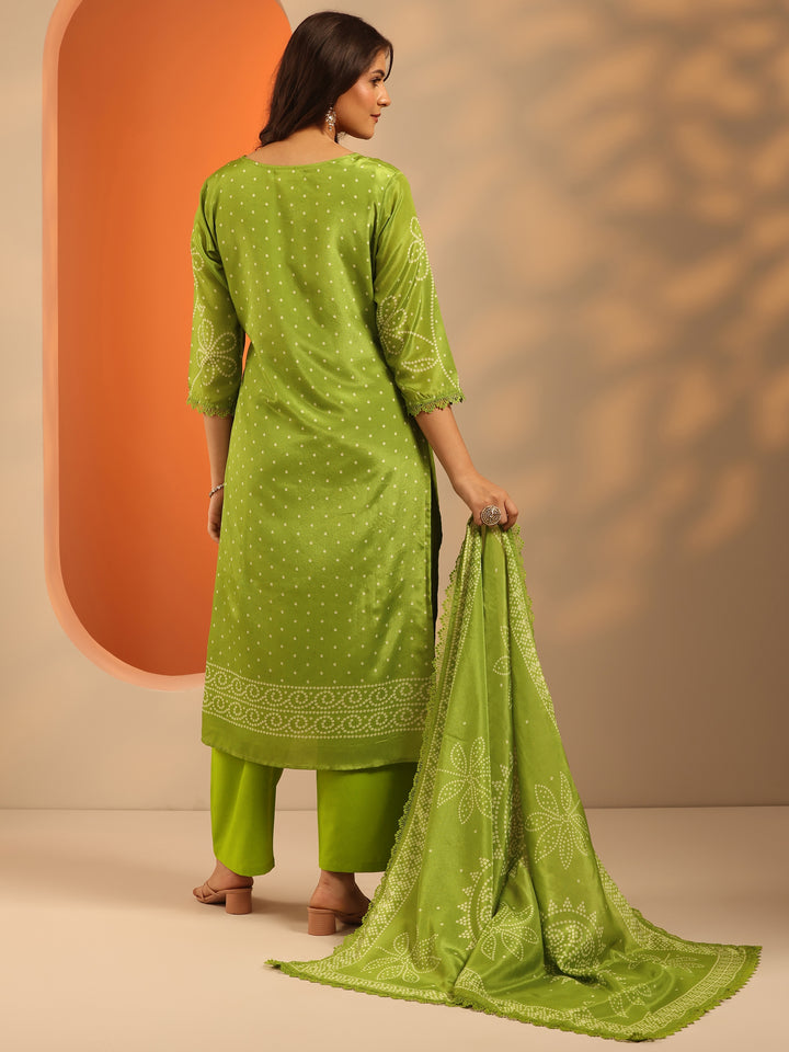 Green Printed Chinon Straight Suit Set With Dupatta
