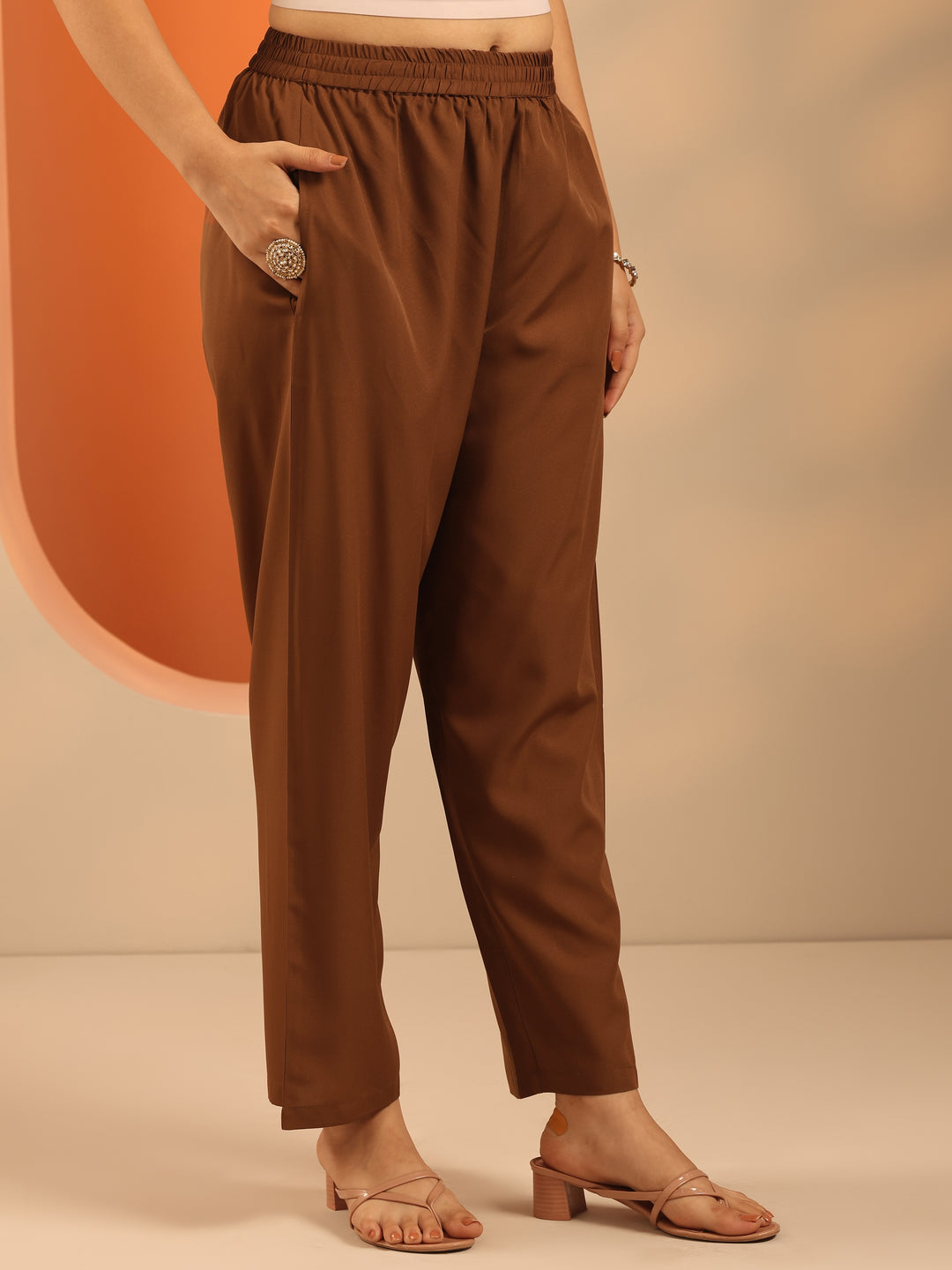 Brown Printed Chinon Straight Suit Set With Dupatta