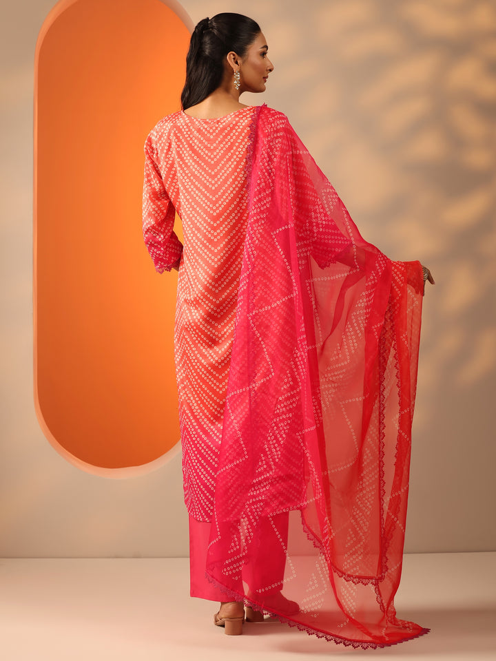 Orange Printed Chinon Straight Suit Set With Dupatta