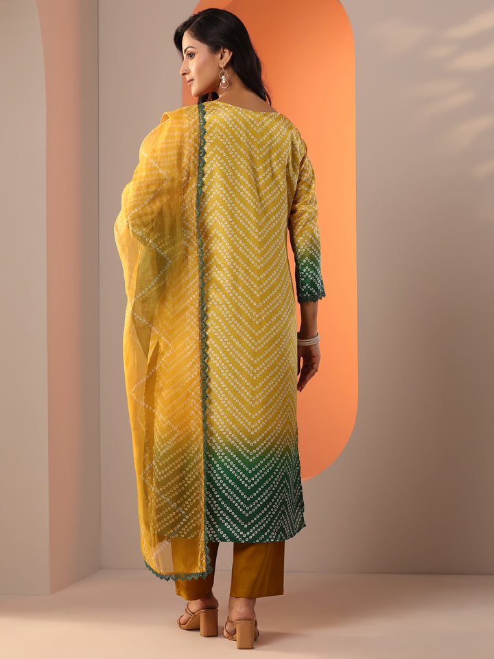 Mustard Printed Chinon Straight Suit Set With Dupatta