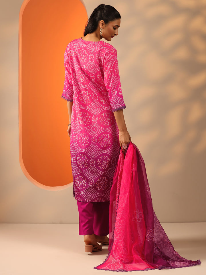 Pink Printed Chinon Straight Suit Set With Dupatta