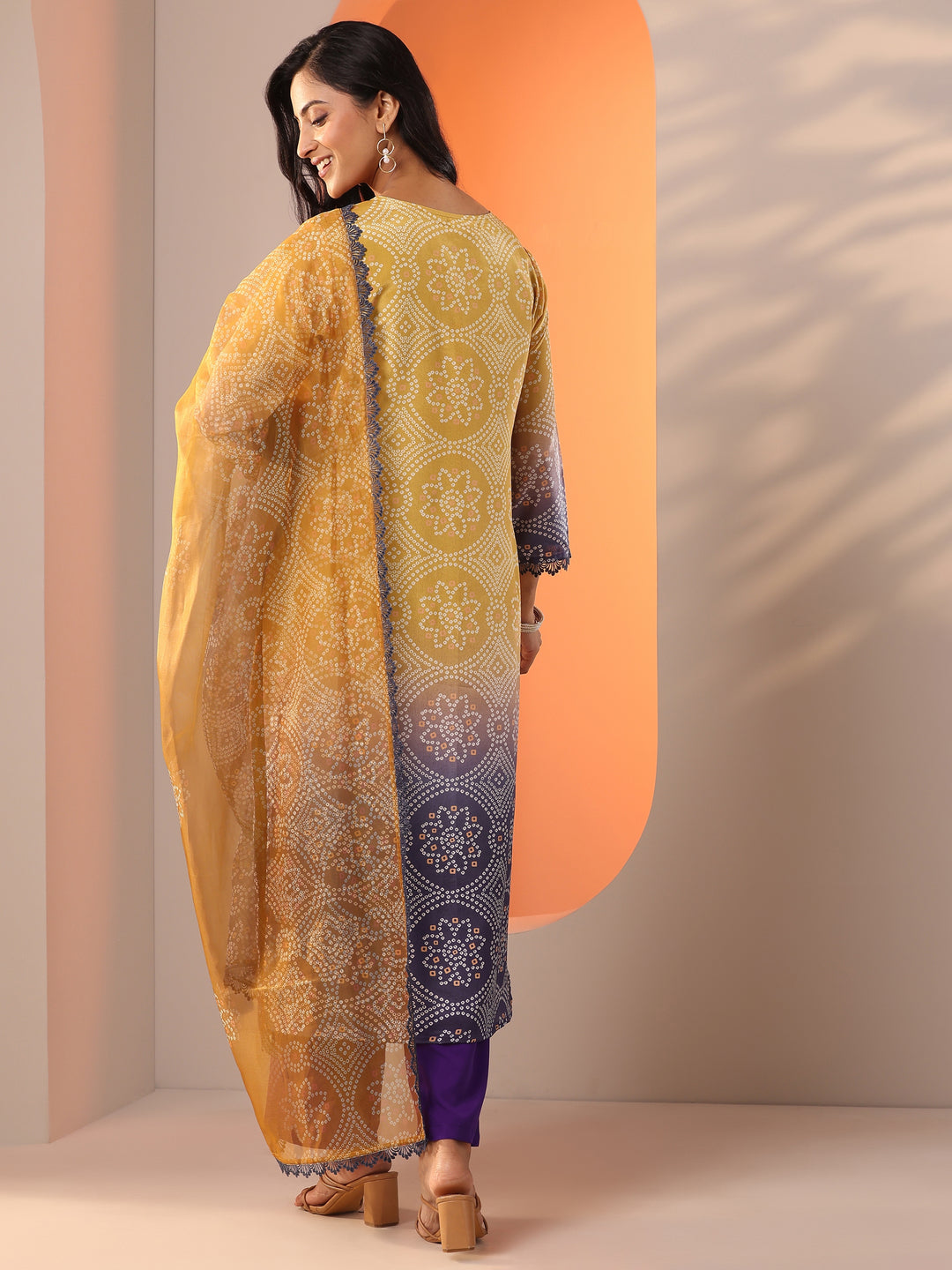 Mustard Printed Chinon Straight Suit Set With Dupatta