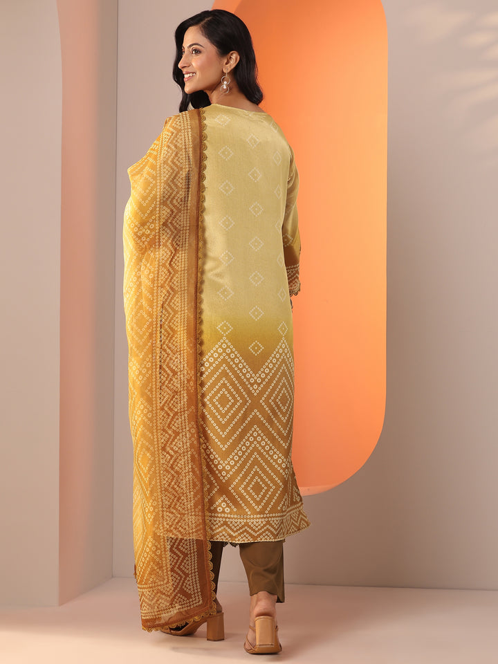 Mustard Printed Chinon Straight Suit Set With Dupatta