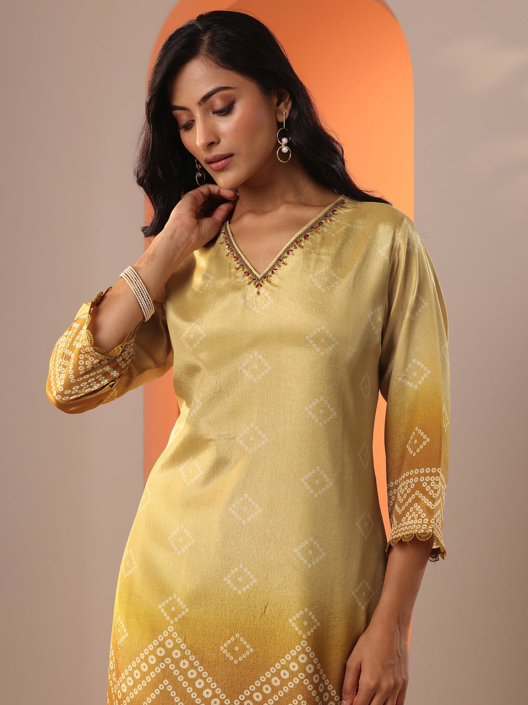 Mustard Printed Chinon Straight Suit Set With Dupatta