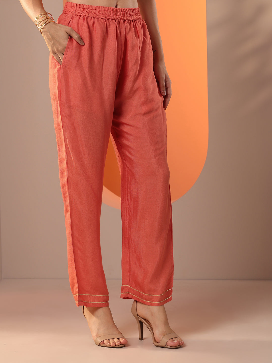 Orange Embellished Chinon Straight Suit Set With Dupatta