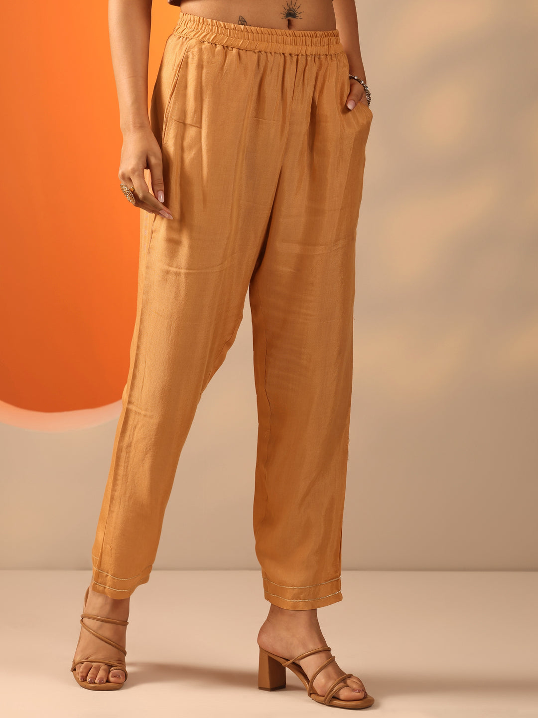 Orange Printed Chinon Straight Suit Set With Dupatta