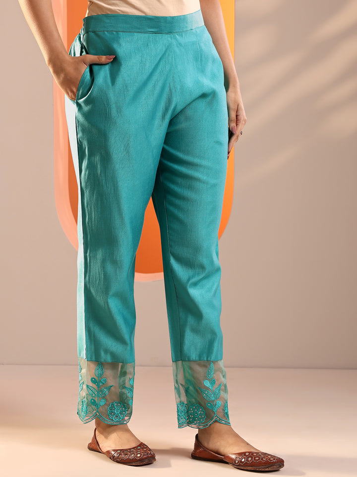 Blue Embellished Silk Blend Straight Suit Set With Dupatta