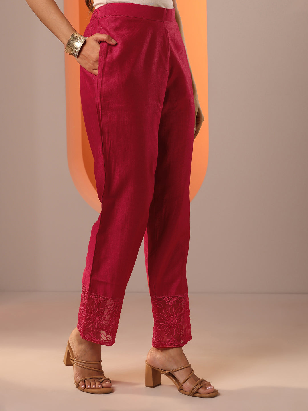 Gerua Red Woven Design Silk Blend Straight Suit Set With Dupatta