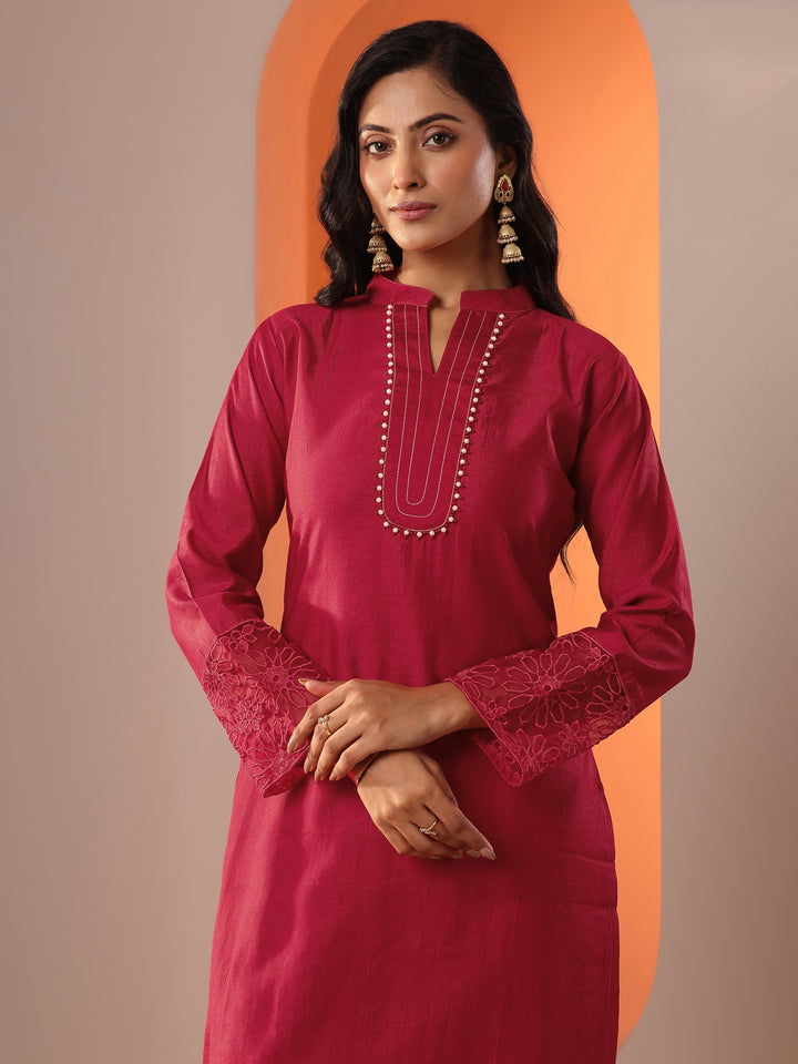 Gerua Red Woven Design Silk Blend Straight Suit Set With Dupatta