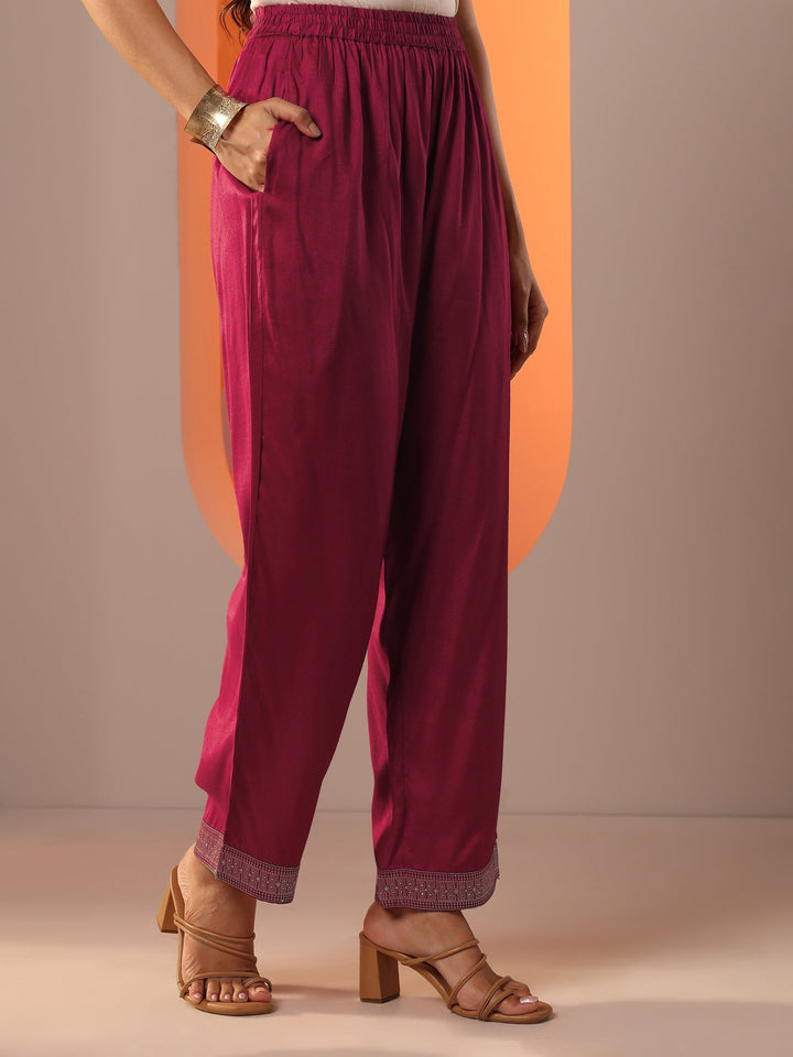 Maroon Woven Design Silk Blend Straight Suit Set With Dupatta
