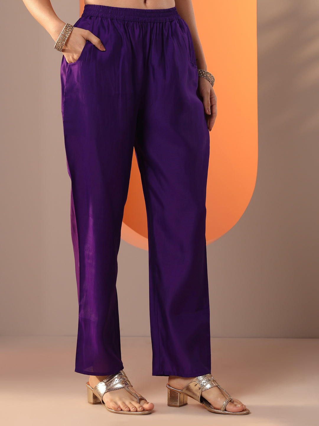 Purple Embellished Silk Blend Straight Suit Set With Dupatta