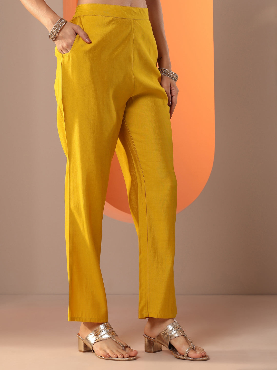 Mustard Embroidered Silk Blend Straight Suit Set With Dupatta