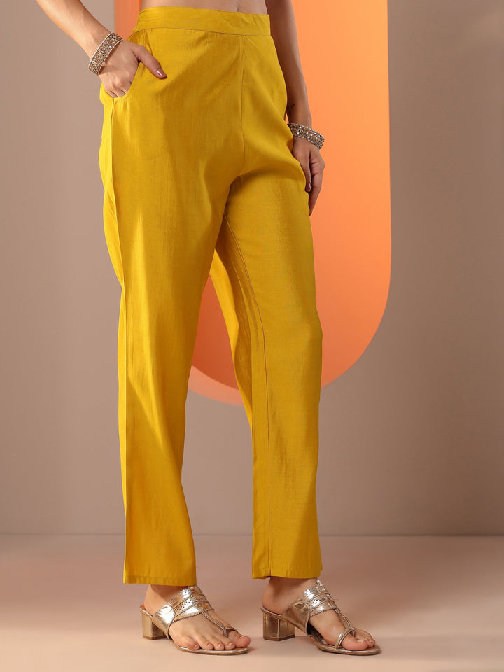 Mustard Embroidered Silk Blend Straight Suit Set With Dupatta
