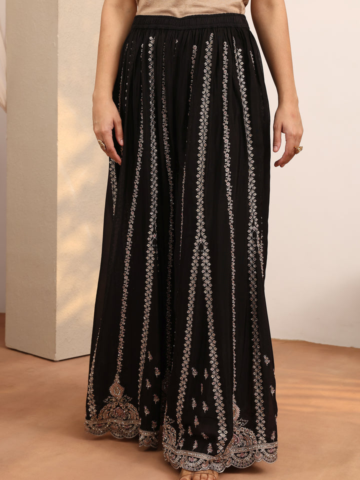 Libas Art Black Embroidered Chinon Straight Suit Set With Dupatta