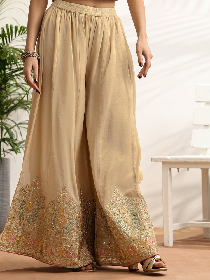 Libas Art Gold Embroidered Silk blend Suit Set With Dupatta