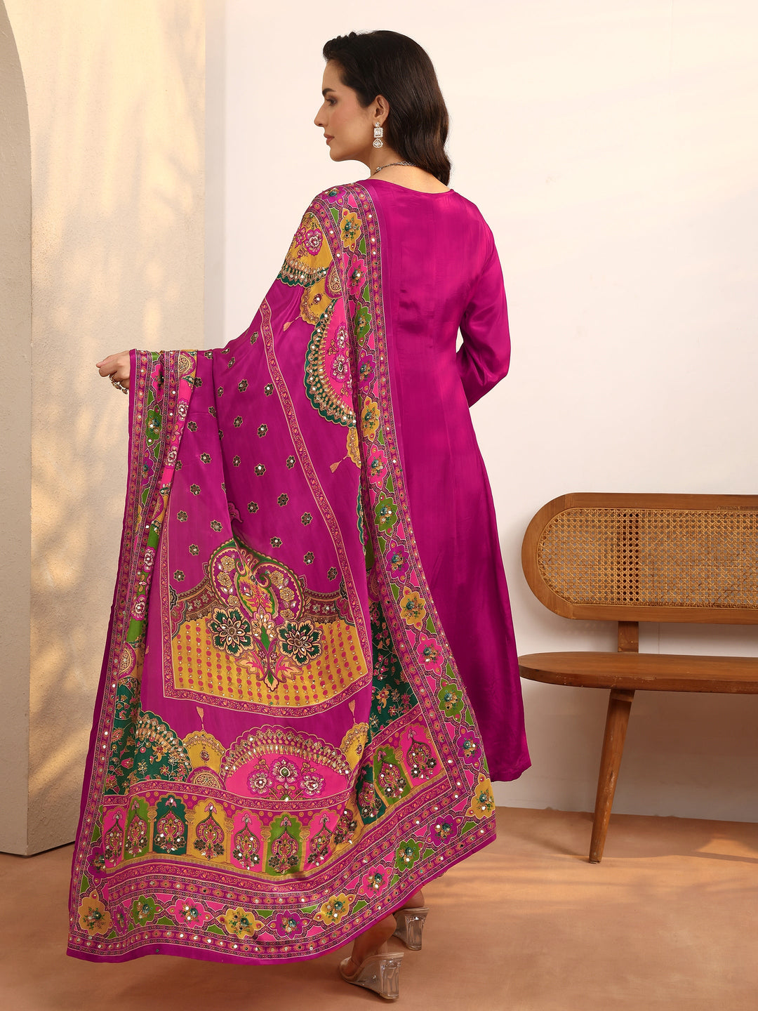 Libas Art Pink Embroidered Crepe Anarkali Suit Set With Dupatta