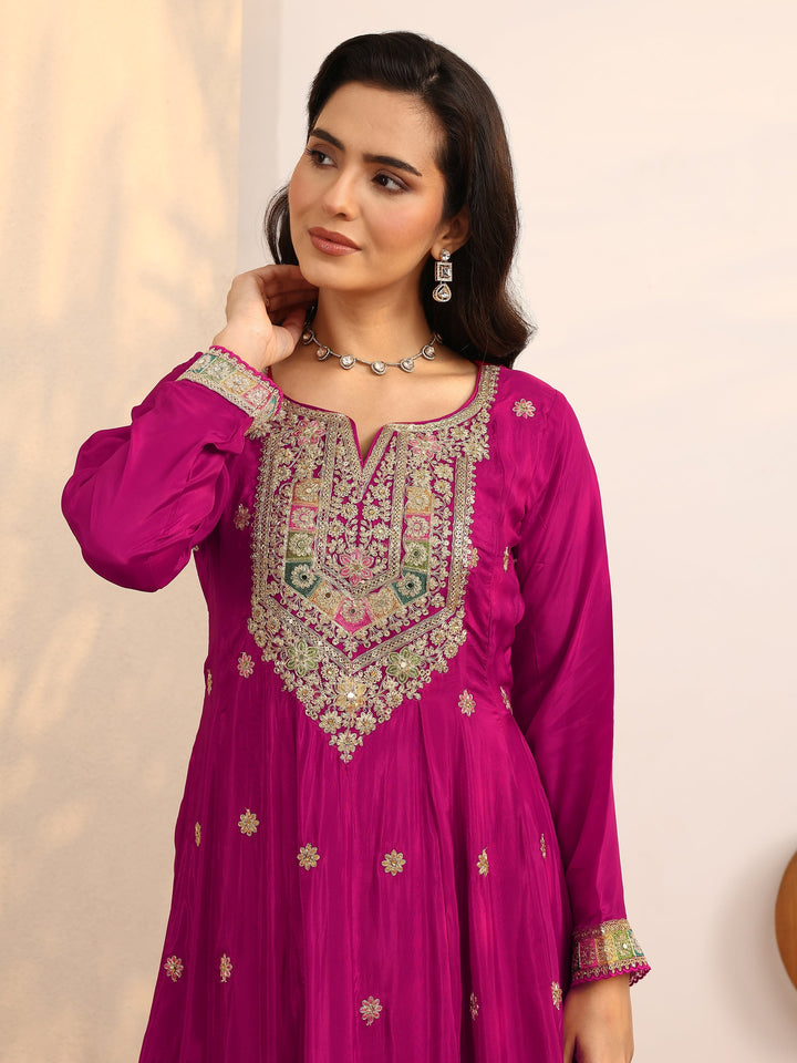 Libas Art Pink Embroidered Crepe Anarkali Suit Set With Dupatta