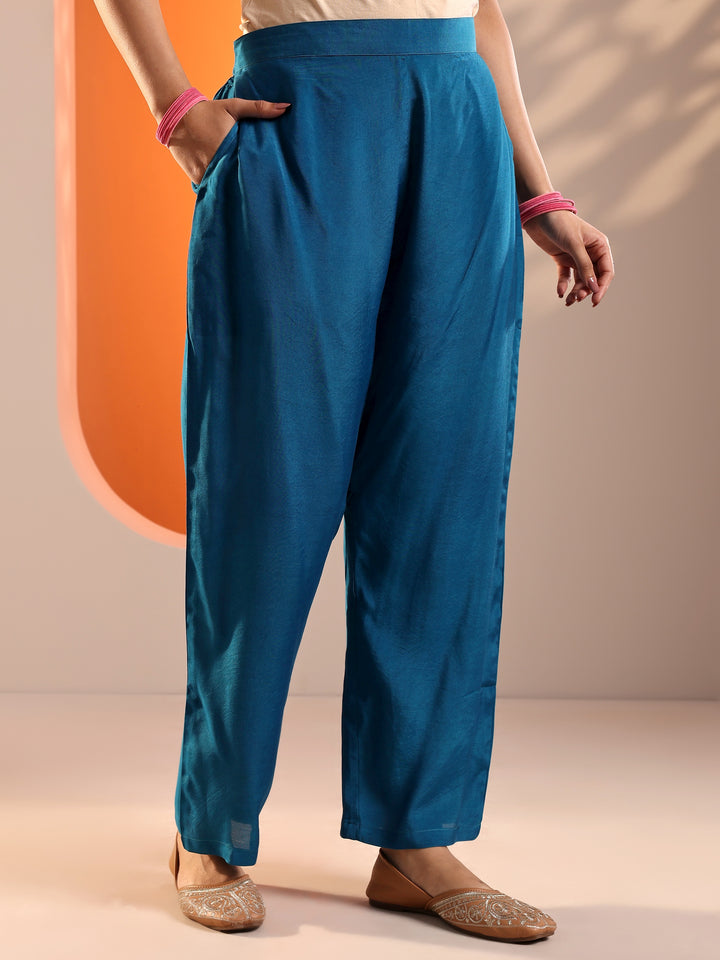 Blue Embellished Crepe A-Line Suit Set With Dupatta