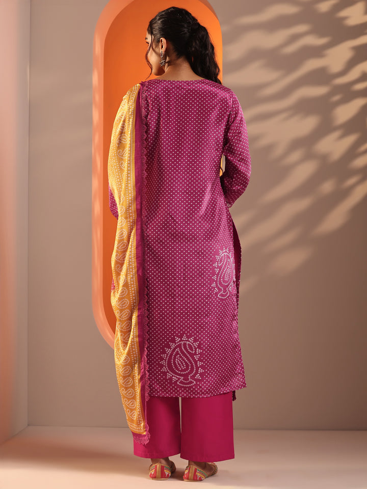 Pink Printed Chinon Straight Suit Set With Dupatta