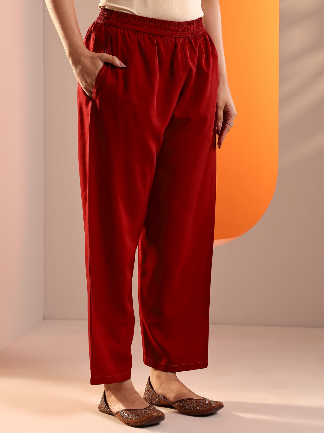 Rust Printed Chinon Straight Suit Set With Dupatta