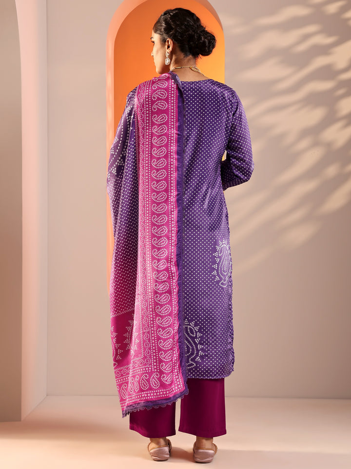 Purple Printed Chinon Straight Suit Set With Dupatta