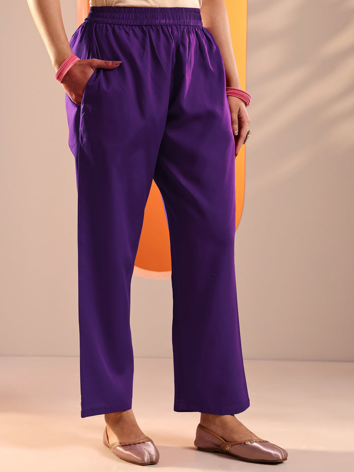 Purple Printed Chinon Straight Suit Set With Dupatta