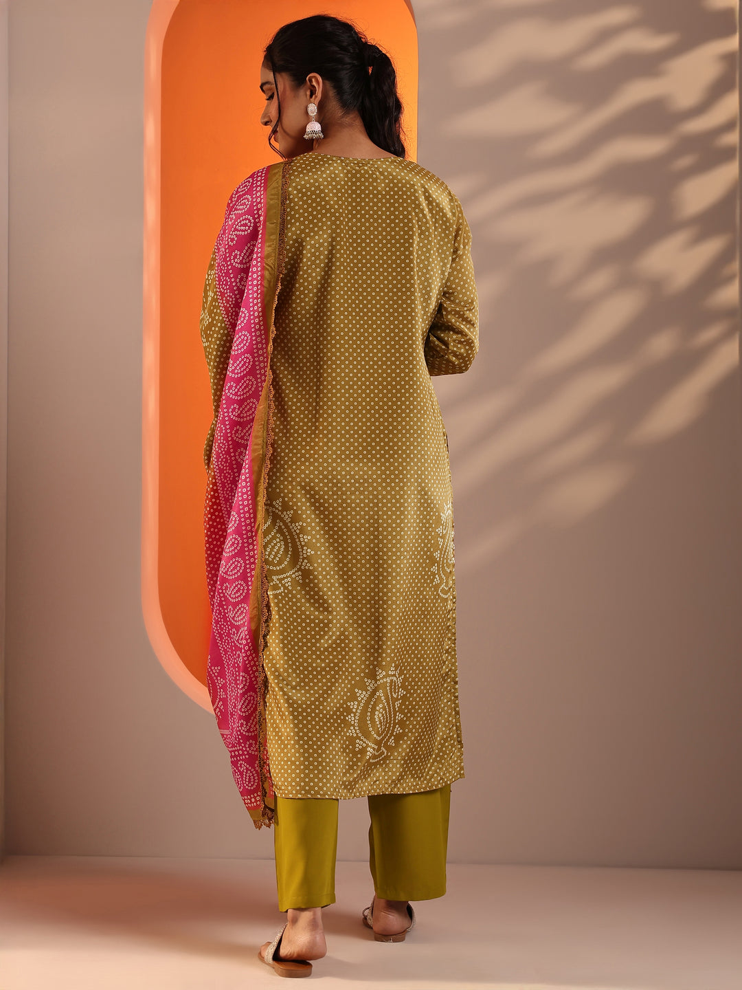 Mustard Printed Chinon Straight Suit Set With Dupatta