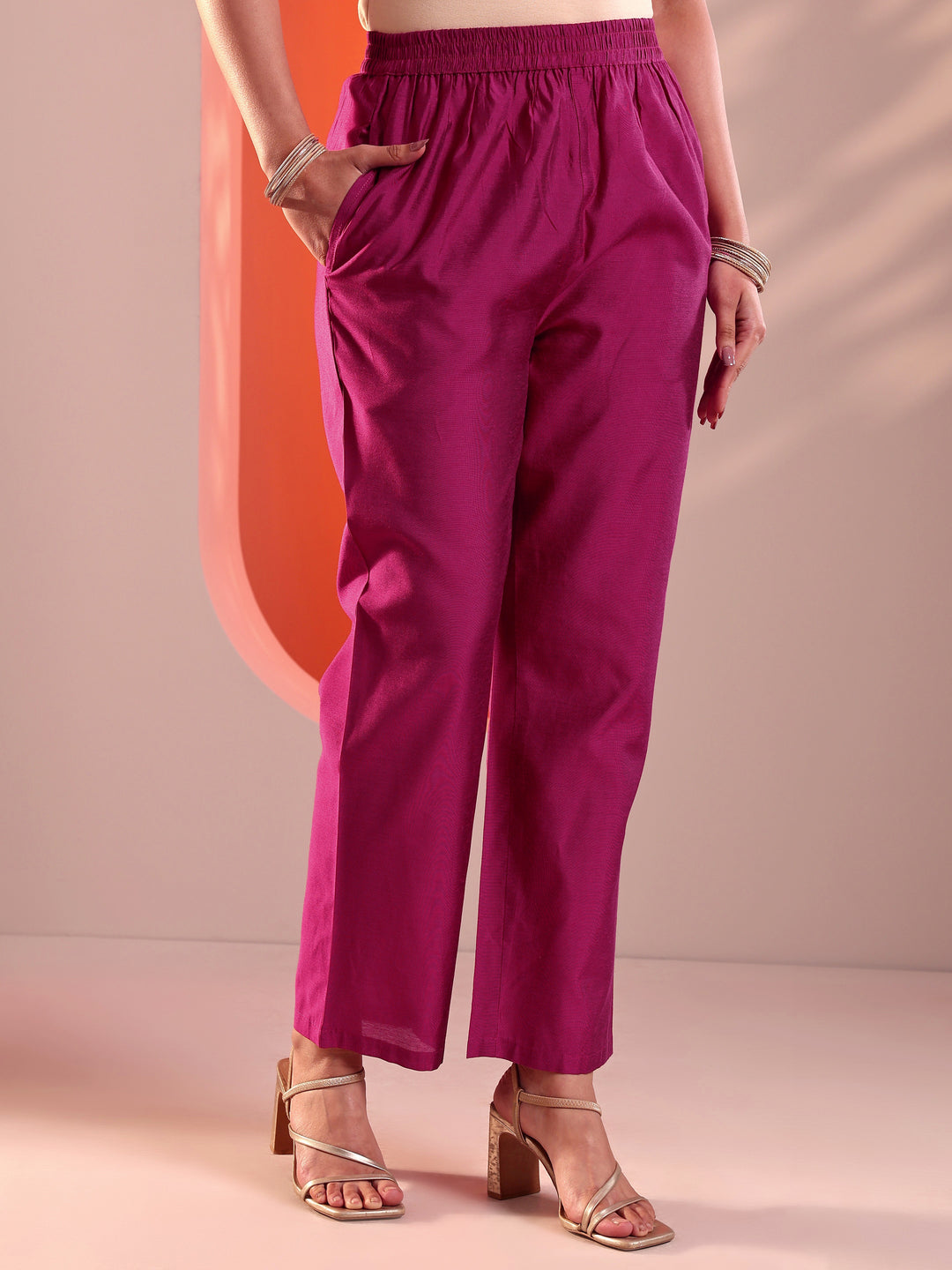 Magenta Embellished Silk Blend Straight Suit Set With Dupatta