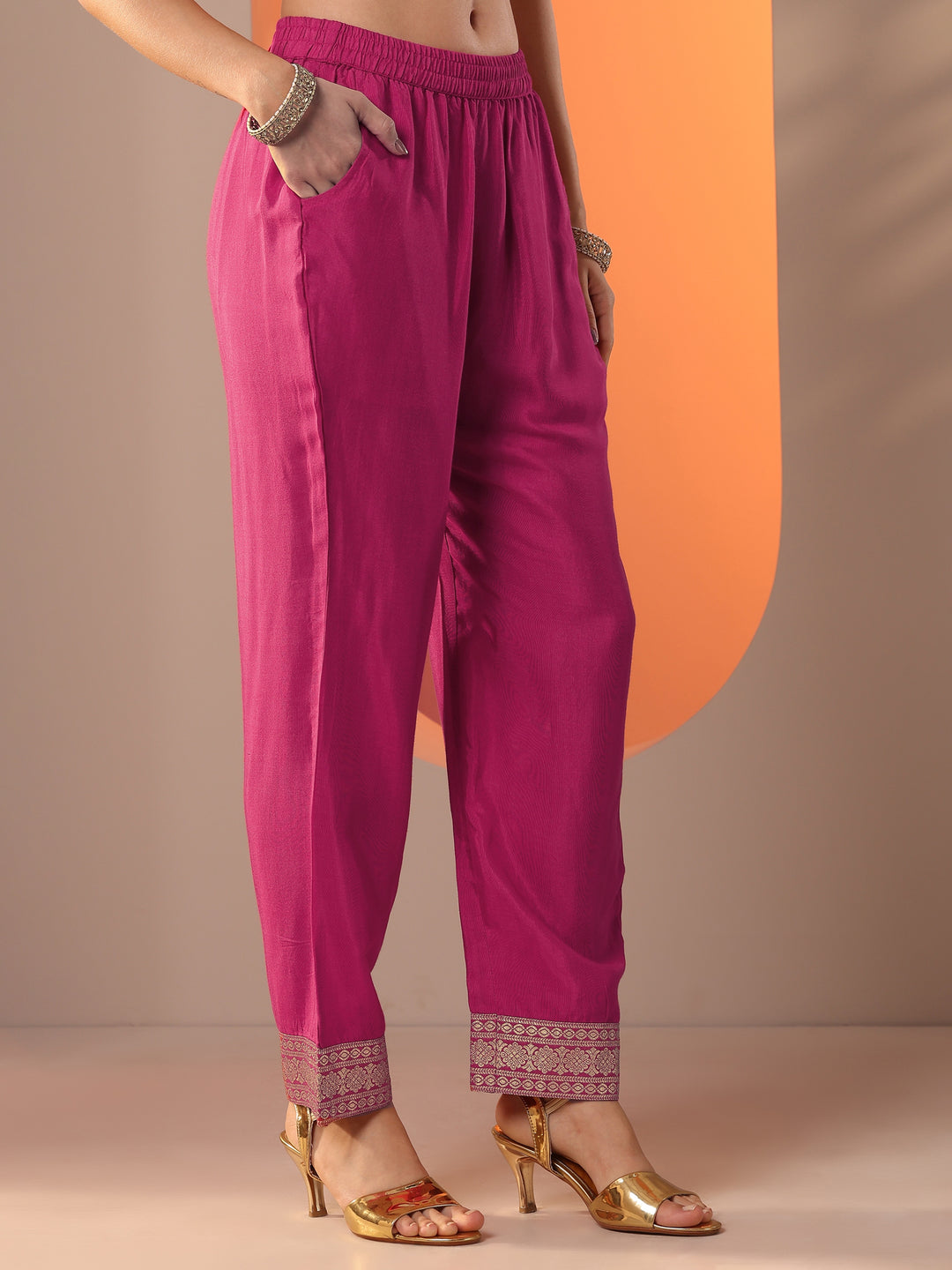Pink Embellished Silk Blend Straight Suit Set With Dupatta