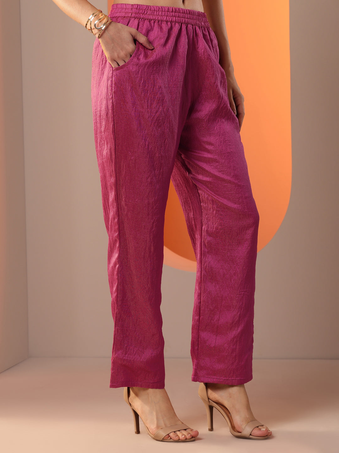 Pink Embellished Silk Blend Straight Suit Set With Dupatta