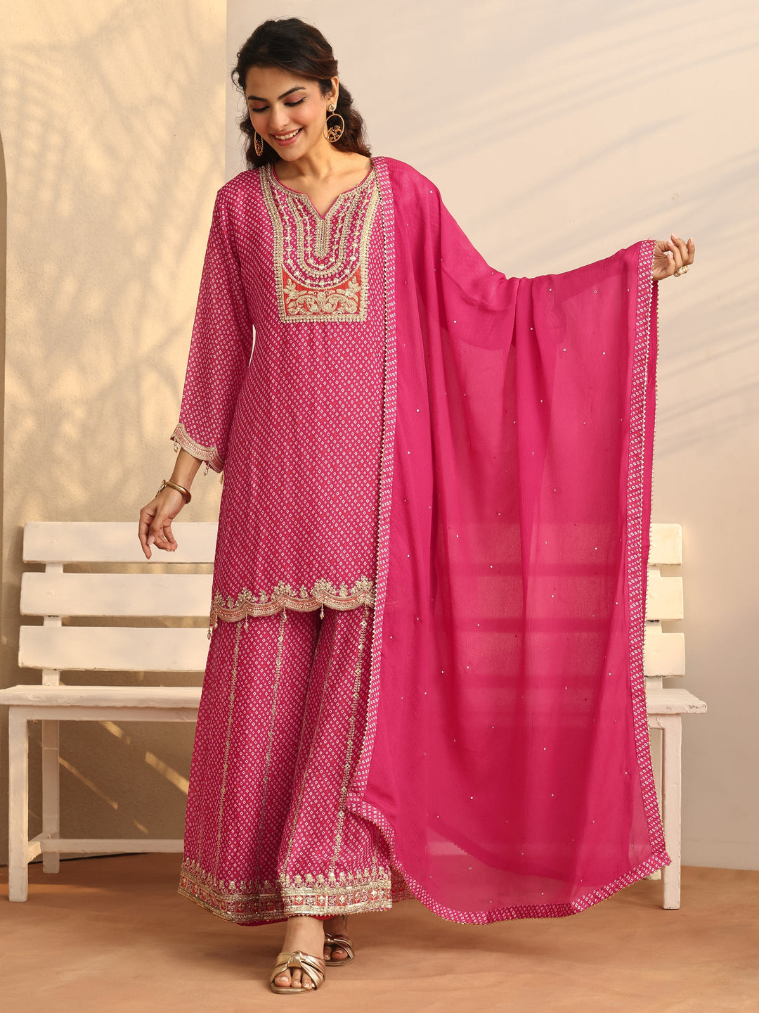 Libas Art Printed Chinon Straight Suit Set With Dupatta