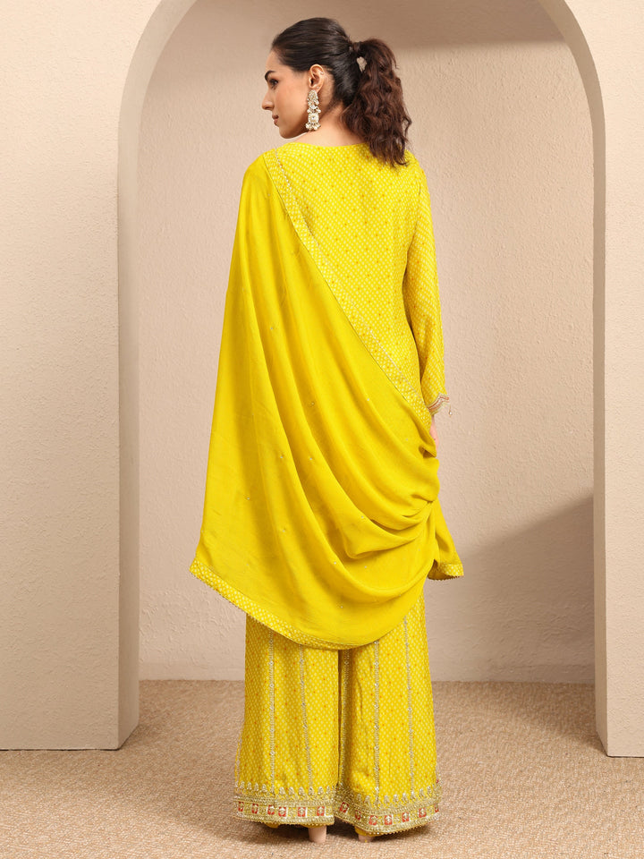 Libas Art Yellow Bandhani Printed Chinon Suit Set With Dupatta