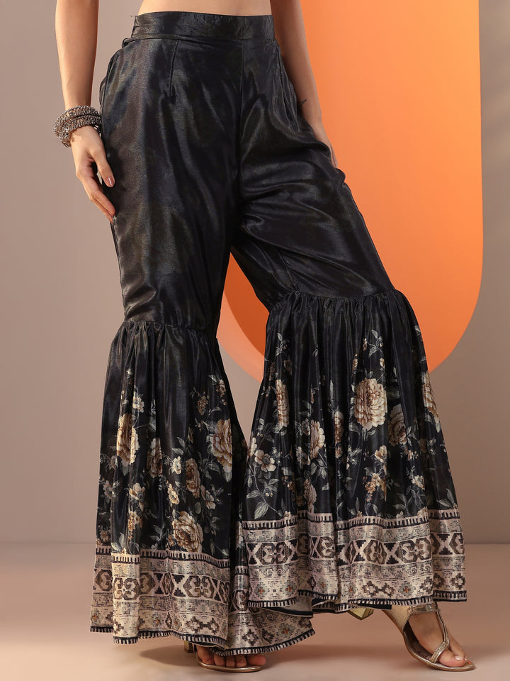 Libas Art Black Embellished Chinon Straight Suit Set With Dupatta