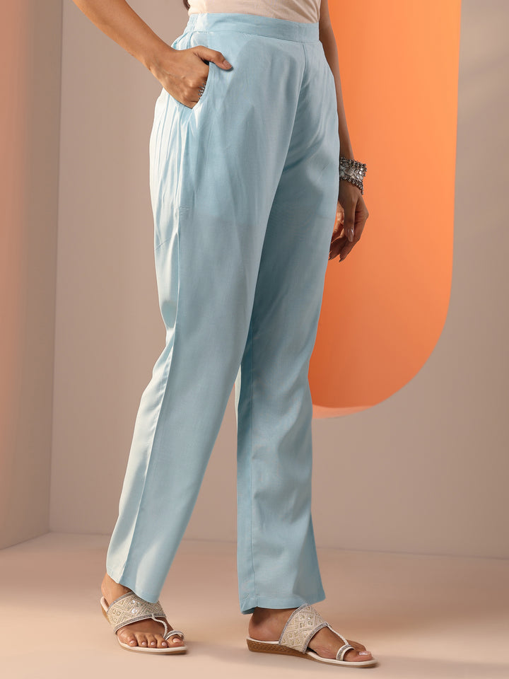 Blue Embroidered Cotton Straight Suit Set With Dupatta