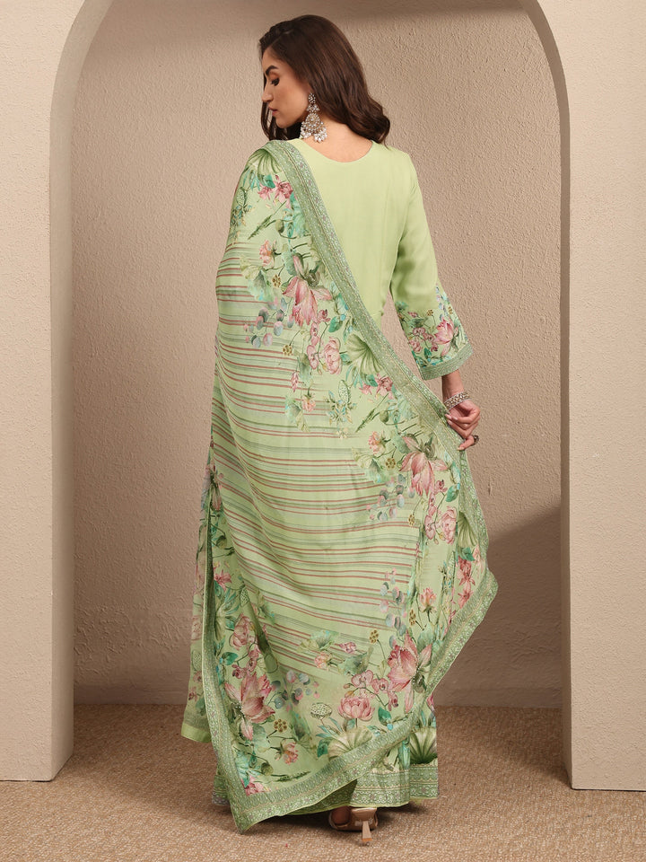 Libas Art Green Floral Printed Fit and Flare Gown With Dupatta