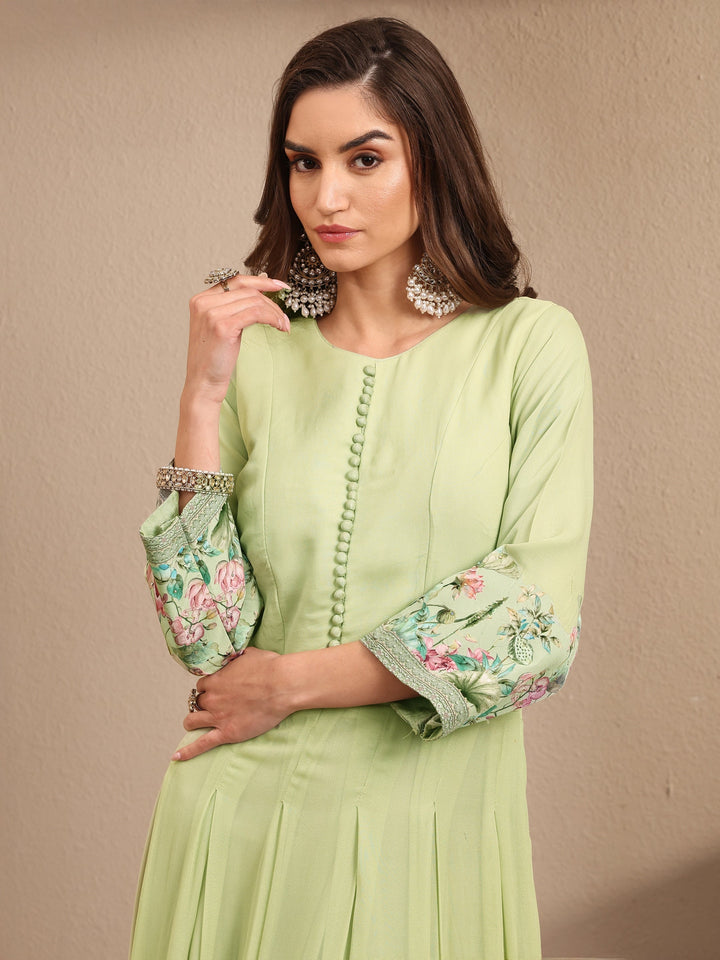 Libas Art Green Floral Printed Fit and Flare Gown With Dupatta