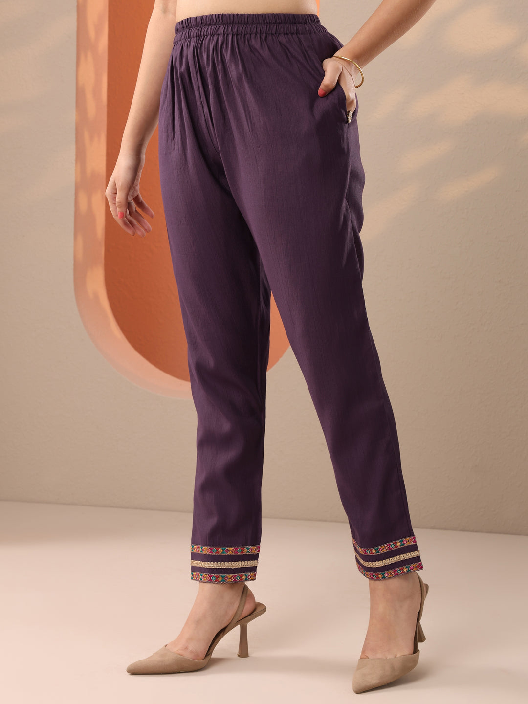 Purple Printed Silk Blend Straight Suit Set With Dupatta