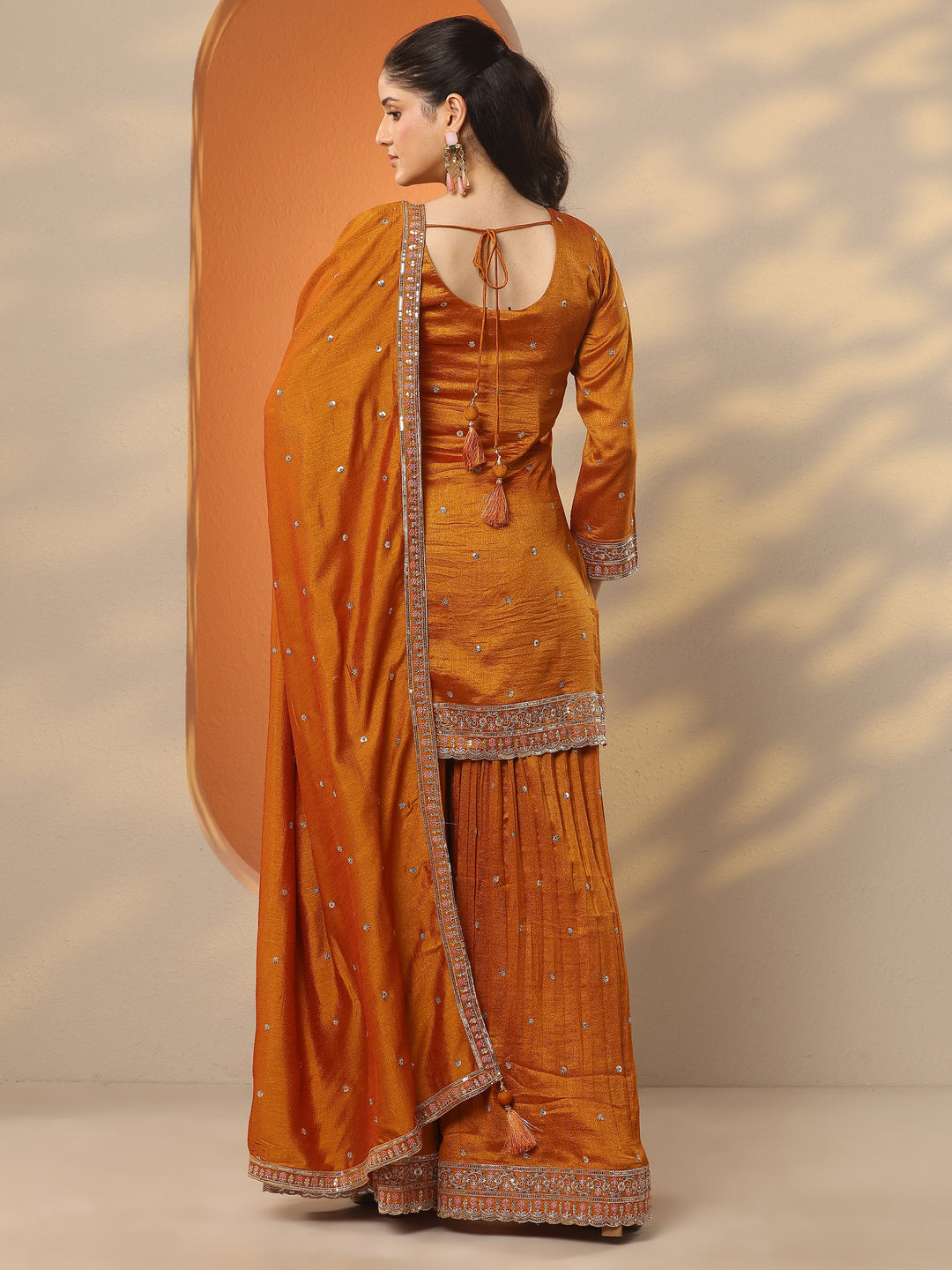 Libas Art Mustard Embroidered Silk Blend Straight Suit Set With Dupatta
