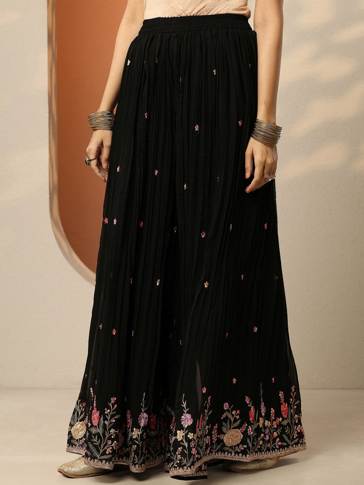 Libas Art Black Embroidered Georgette Straight Suit Set With Dupatta