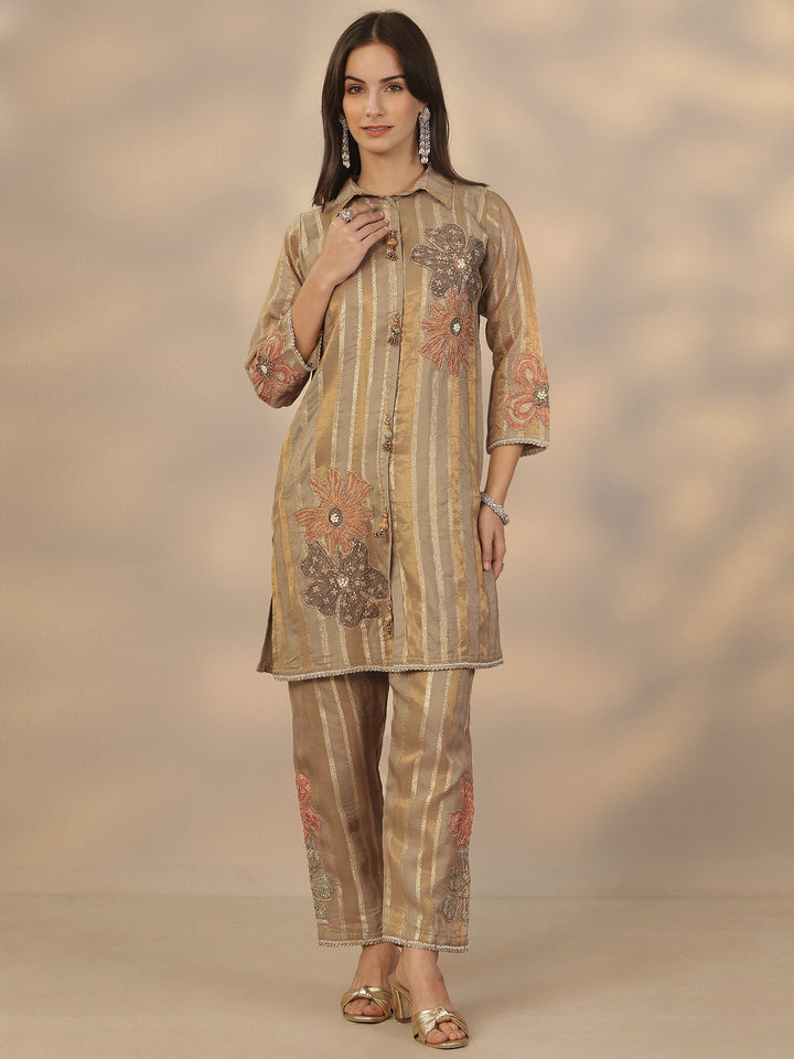 Grey Embroidered Organza Co-Ord Sets