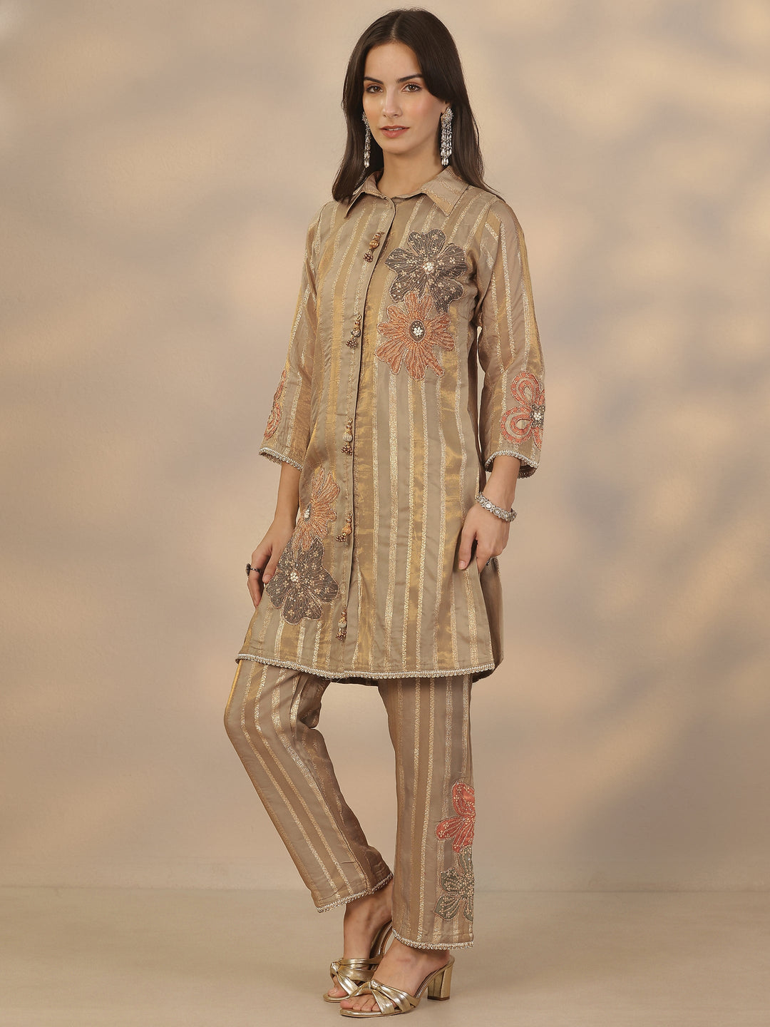 Grey Embroidered Organza Co-Ord Sets