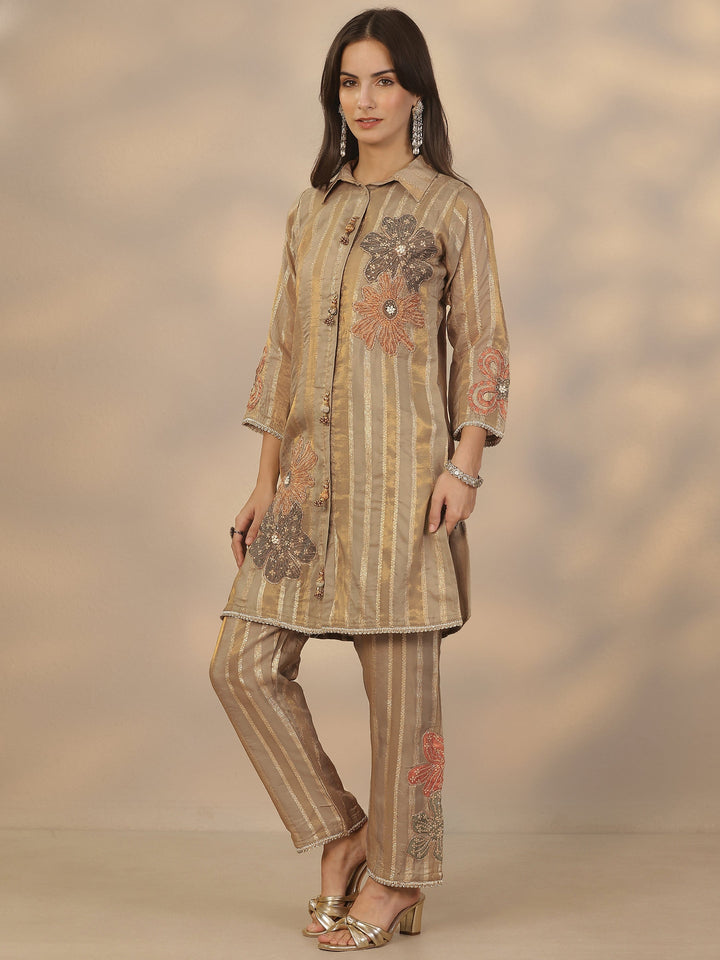 Grey Embroidered Organza Co-Ord Sets